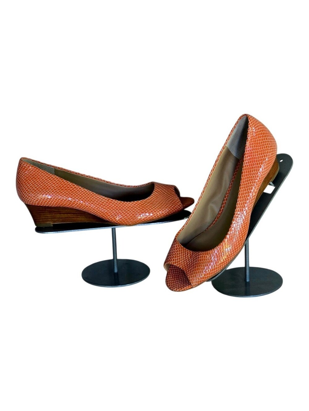 Arturo Chiang Orange Textured Peep-Toe Wedge Pumps 7.5